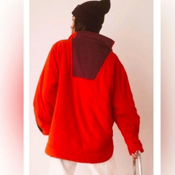 NWT Free People Climber Fleece Pullover Jacket HALF ZIP $148 X-SMALL Red Motif - Picture 4 of 7